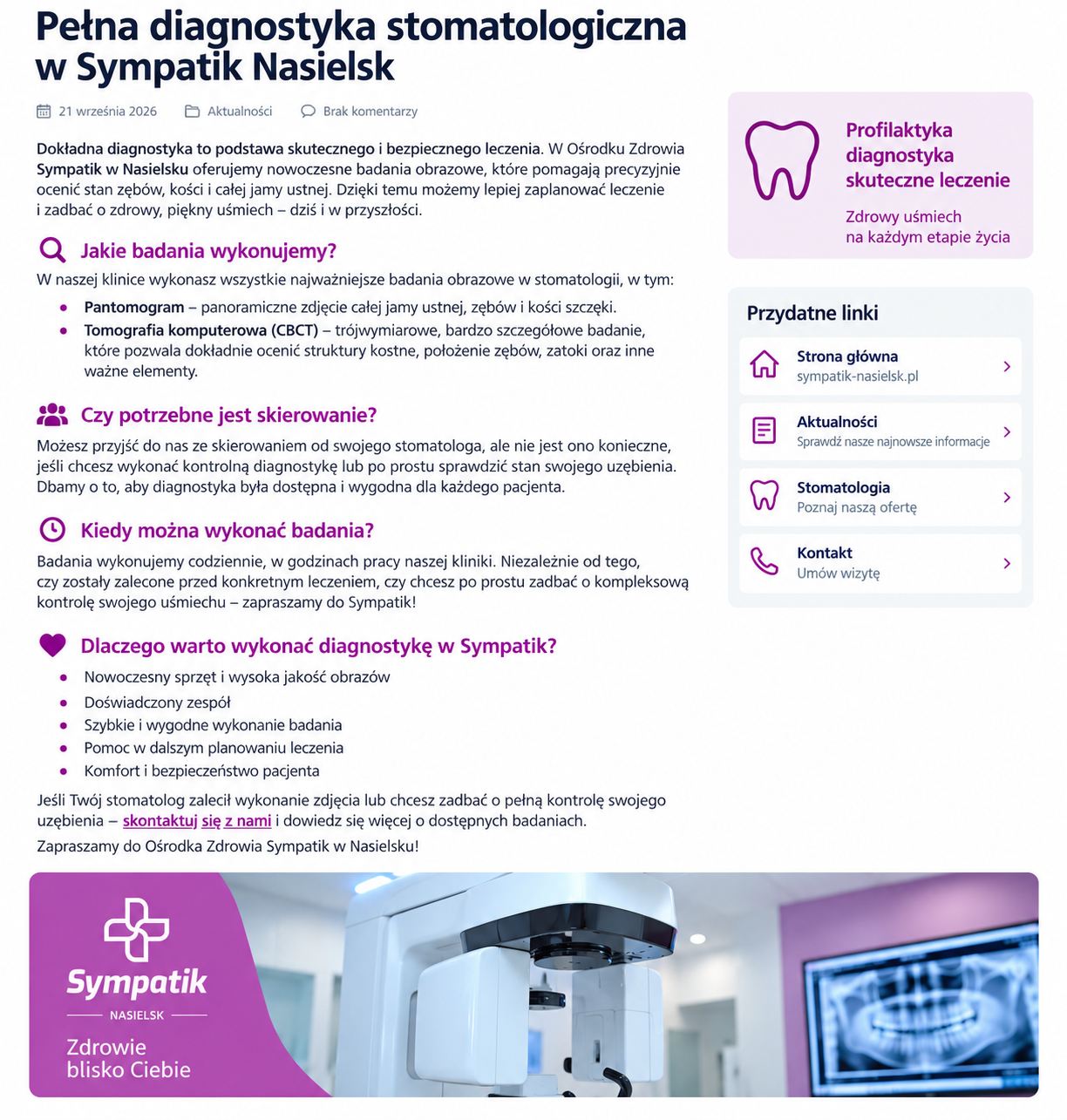 Pełna diagnostyka stomatologiczna w Sympatik Nasielsk – pantomogram i tomografia CBCT 2